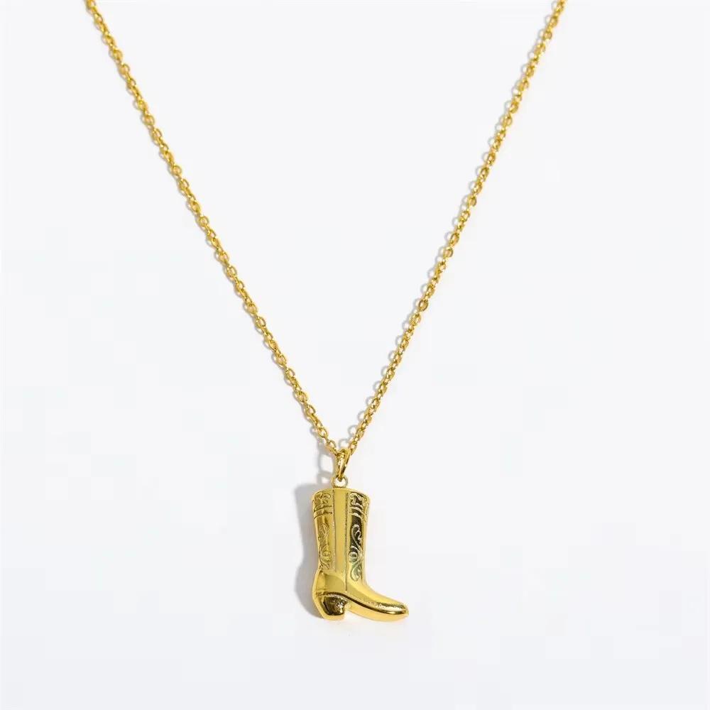 316 Stainless Steel Waterproof Denim Boots Pendant Necklace Cool Cowgirl Cowboy Boot Hat 18K Gold Plated Collar Necklaces Gifts