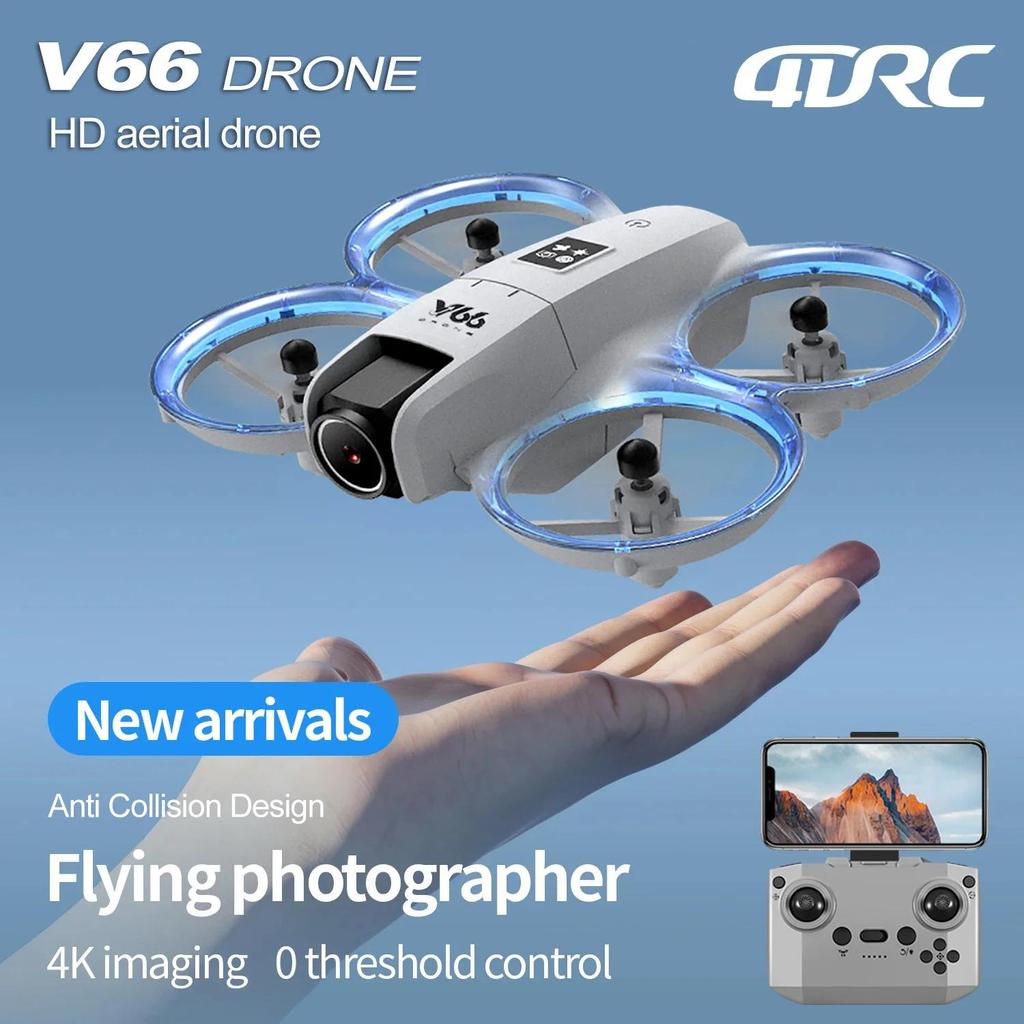 New V66 Mini Drone 4K HD Dual Camera Headless Mode Obstacle Avoidance FPV Drone Foldable 360° Flip Remote Control Quadcopter Children's Toy Gift