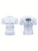 Men's Navy Blue Front Plain Back Firework Compression T-Shirt Minimalist Quick Dry Gym Workout Top