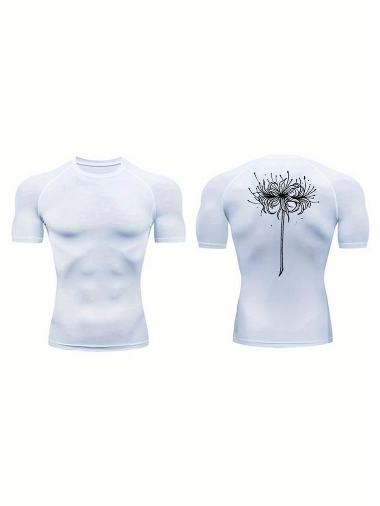 Men's Navy Blue Front Plain Back Firework Compression T-Shirt Minimalist Quick Dry Gym Workout Top