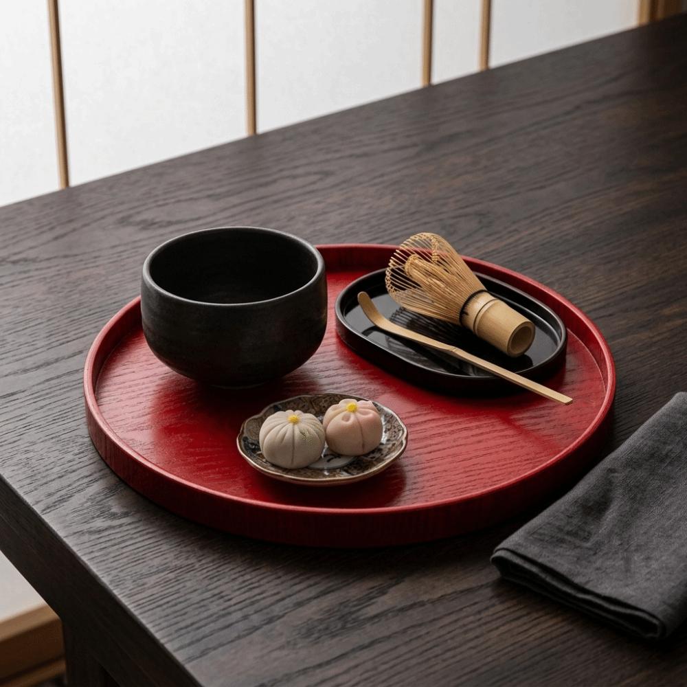 2Pcs Wood Serving Platter Wood Grain Circular Tray Simple Display Tray Vanity Storage