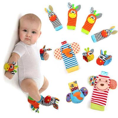 Cartoon Handgelenk Strap Rasseln Tier Socken Baby Spielzeug 0-12 Monate Fuß Finder Socken Infant Weiche Handbells Baby Rasseln plüsch Socke