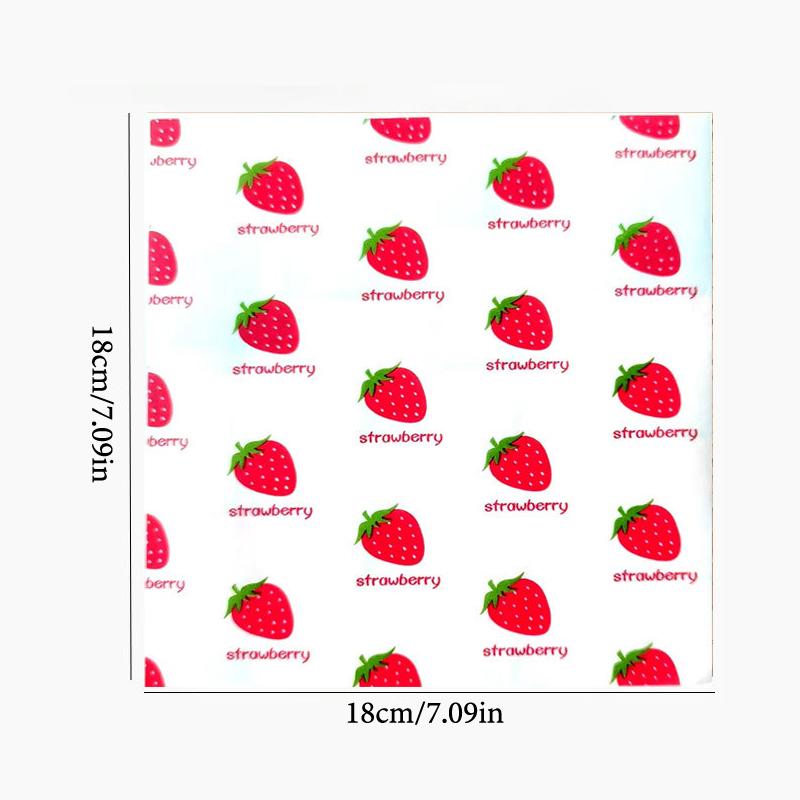 50Pcs Food Grade Baking Wax Paper Strawberry & Floral Patterned Paper Squares Non-Stick Cake Burger Chips Wrapping Papers