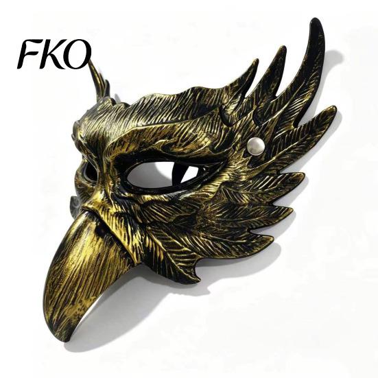 Decorative Party Mask Halloween Eagle Half Face Mask, Vintage Gold Unique Winged Masquerade Gothic Cosplay Props Retro Theme