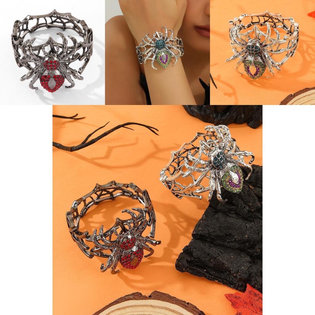 Halloween Punk Alloy Spider Bracelet With Rhinestones For Party Decor