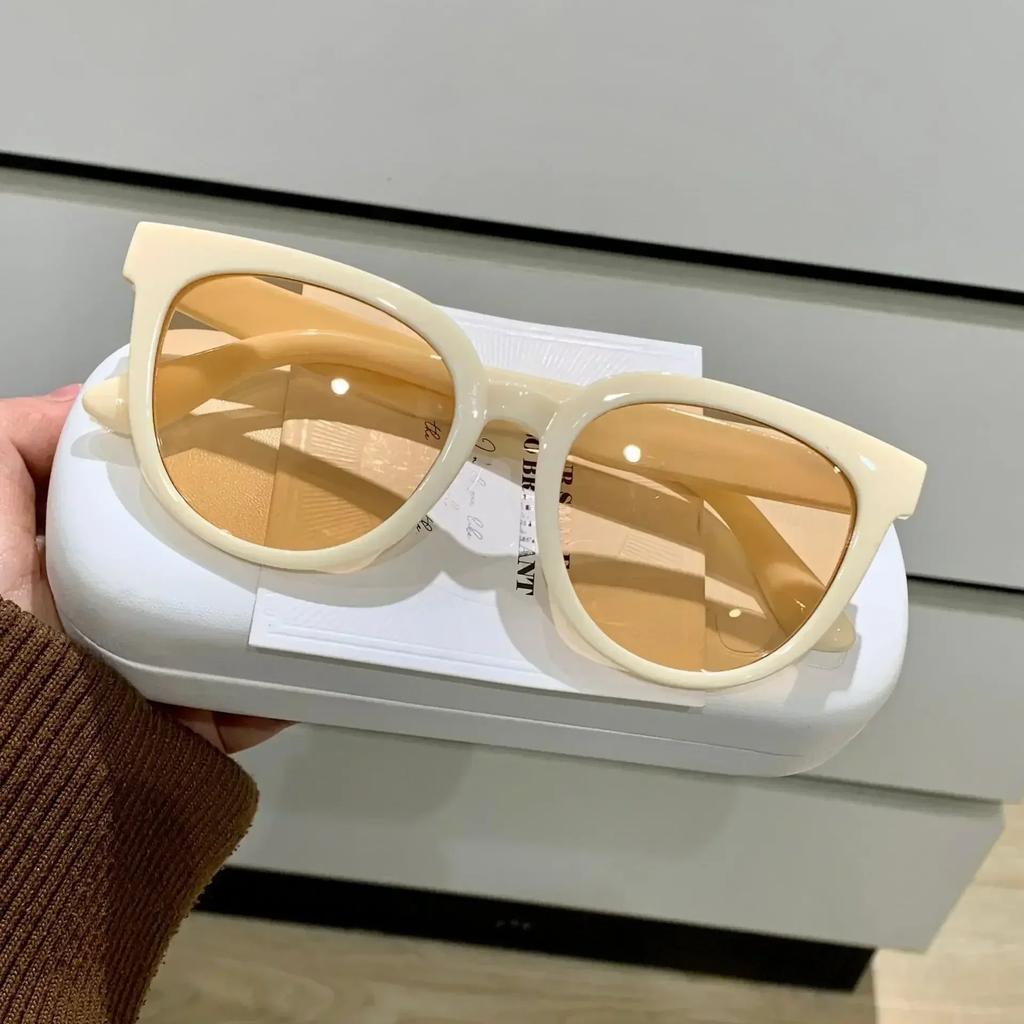 Luxury Round Frame Sunglasses Korean High-end UV Protection for Women Outdoor Travel Sunscreen Eyewear