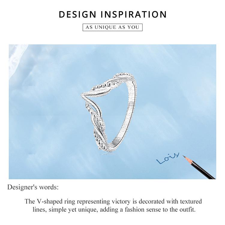 BAMOER madingas V formos žiedas moterims 925 sterlingų sidabrinis paprastas geometrinis madingas žiedas mergaitei, vestuvinė dovana, puikūs papuošalai