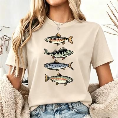 Retro Fisch Freizeit Outdoor Grafik T-Shirt Vintage Angeln Bequemes Oberteil Angler T-Shirt Unisex Kurzarm T-Shirt Trendiges T-Shirt