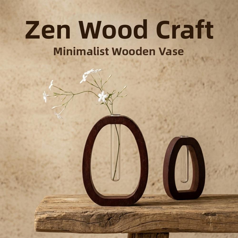Home Decoration Hydroponic Flower Vase Wooden Flower Holder Water Plant Tube Stand Desktop Decor