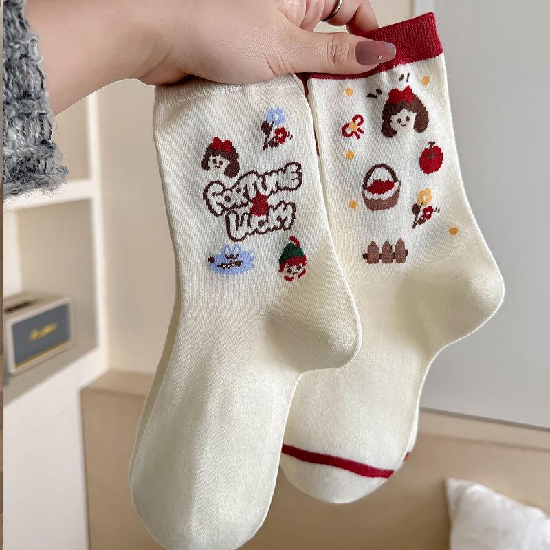 Spring And Autumn Fairy Tale Town Series Of Tube Socks Trendy Girl Cute Cartoon Little Red Riding Hood Stockings