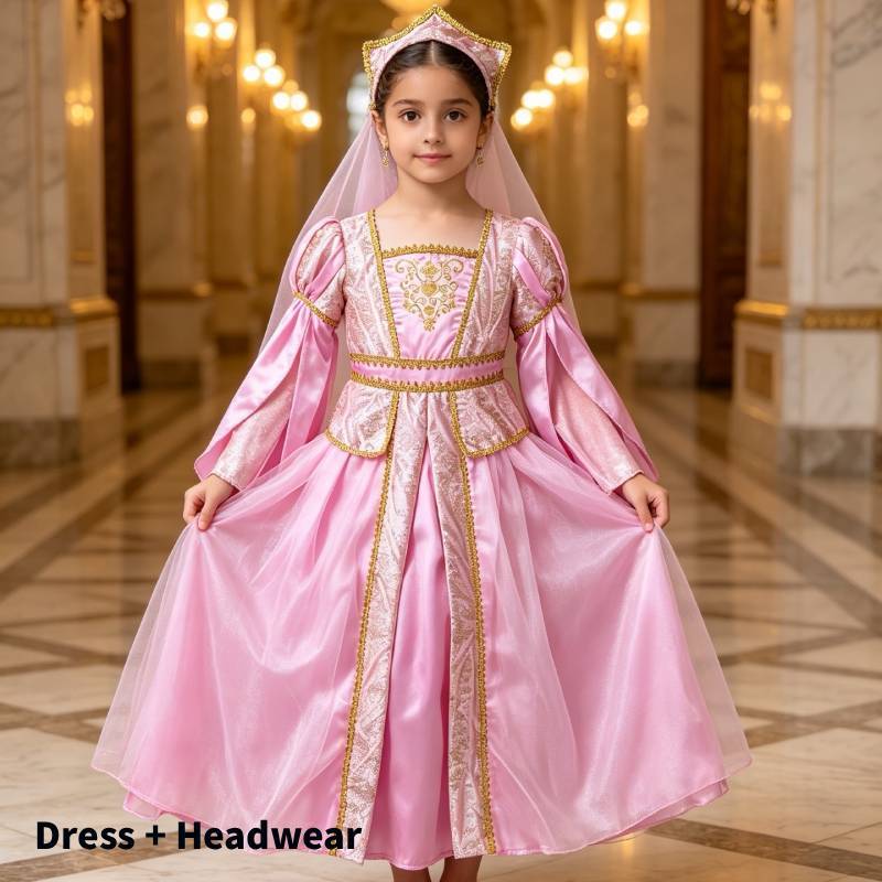 Girls Medieval Princess Costume With Tulle Fabric For Halloween Role Play And Stage Performance