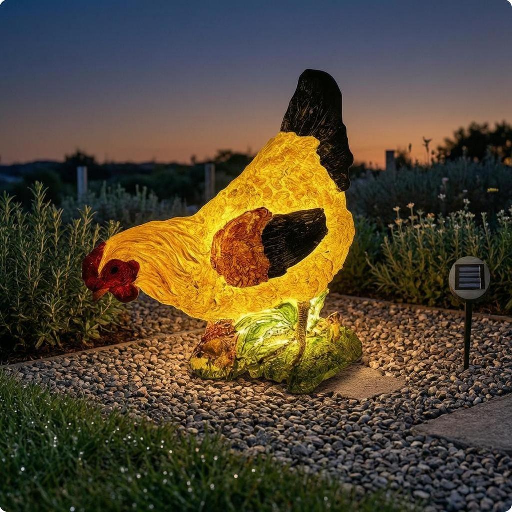 Solar Chicken Statue Resin Hen Yard Farmhouse Style for Landscape Display