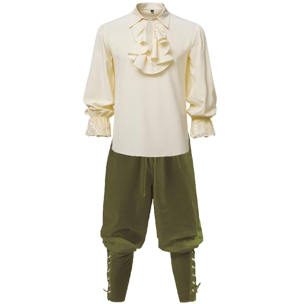 

Мужские комплекты из 2 предметов, средневековая одежда, костюм для вечеринки, мужские рубашки и пиратские штаны, костюмы на Хэллоуин для мужчин XXL