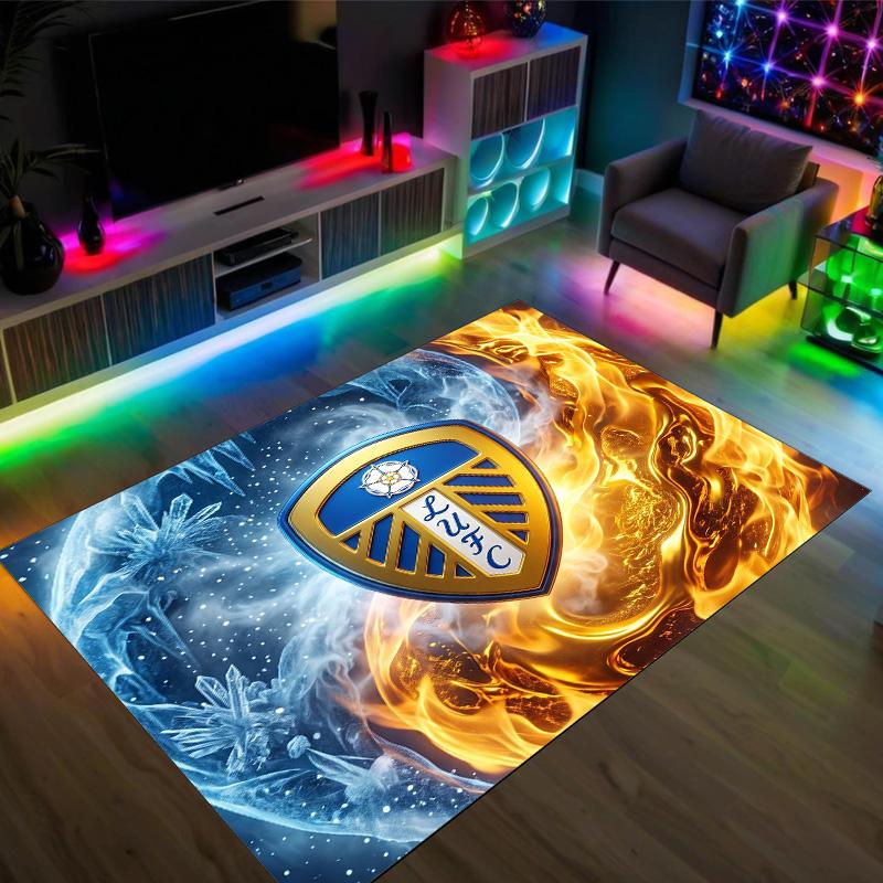 Leeds United Football Design Crystal Velvet Carpet Cozy Non?Slip Printed Rug For Bedroom Living Room Entrance