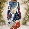Women Dark Blue Galaxy Printed Criss Cross V Neck Long Sleeve Fitted Curved Hem Dress