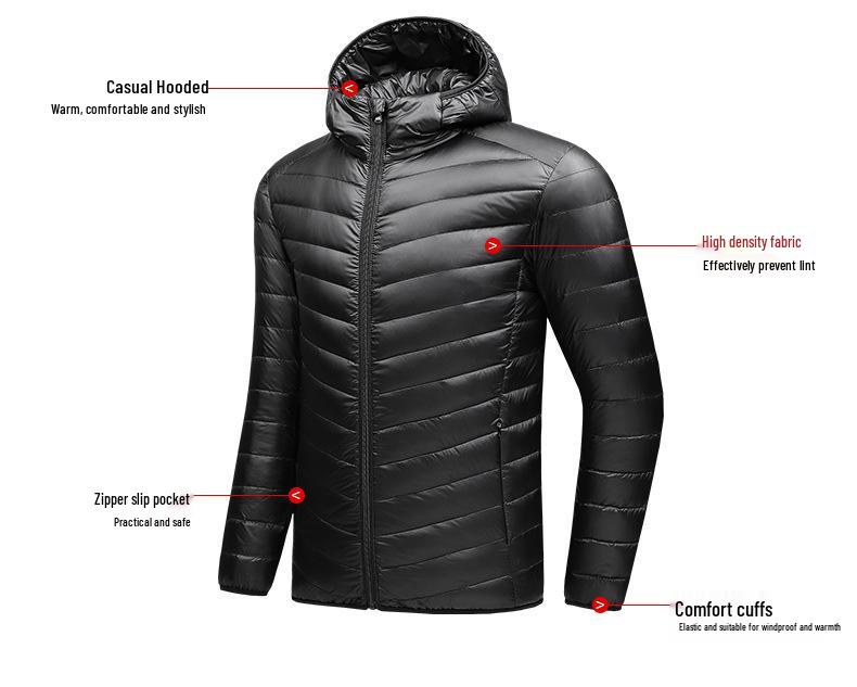 Trendy Men's Hooded Lightweight Down Jacket - 90% White Duck, Perfect for Spring & Autumn