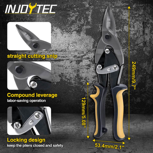 INJOYTEC Metal Scissors, Double-Powered, Straight Type, Powerful, Straight Blade, All-Purpose, for Sheet Metal, Cardboard, Cardboard, and Bulky Waste