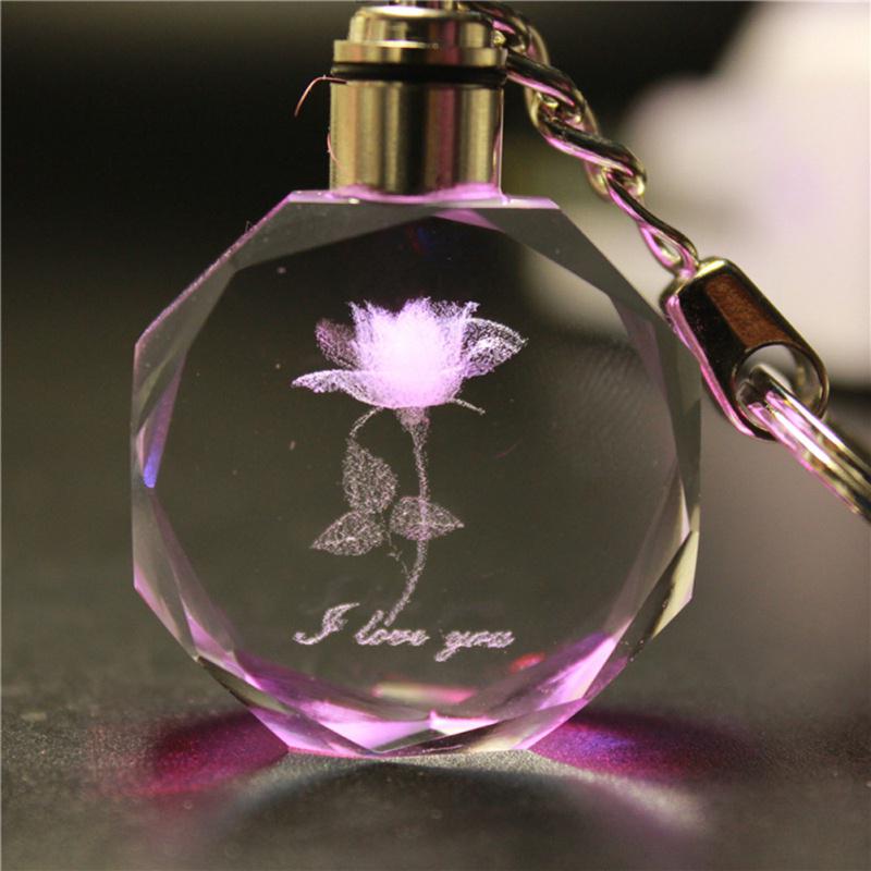 Light Valentine's Day 3D Crystal Engraving Couple Small Pendant Crystal Couple Key Chain For Women Girlfriend Keychain