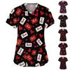 Women's Fashion V-neck Short Sleeve Workwear With Pockets Printed Tops