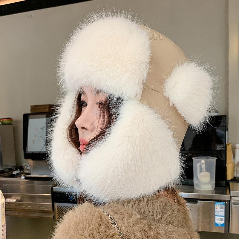 

Зимняя женская шапка-ушанка для улицы, для катания на лыжах, теплая и толстая, защита от холода, плюшевая шапка