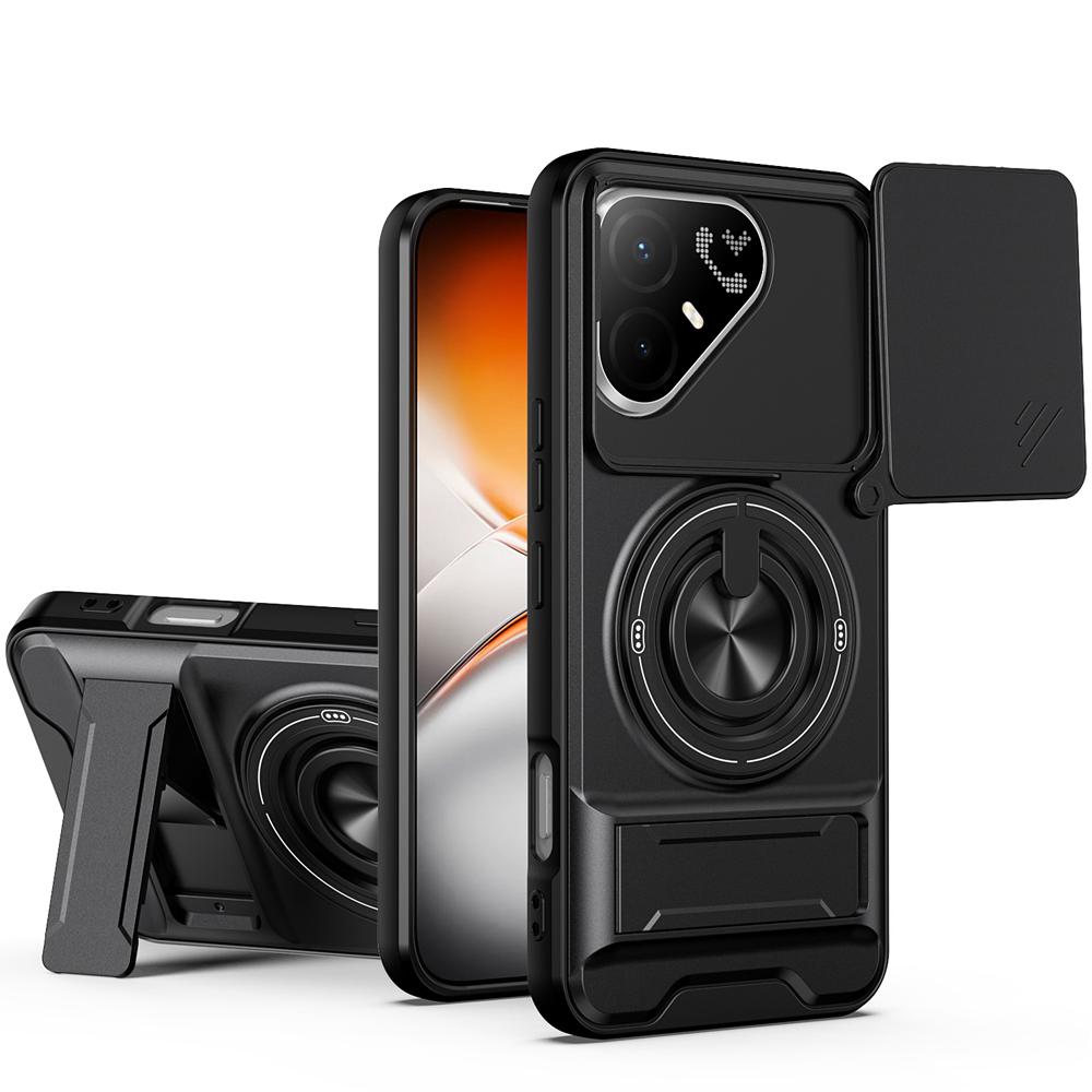 KEYSION Magnetic Phone Case for TECNO Pova 8 Pro 5G Slide Camera Protection Upright Kickstand 360° Ring Shockproof Back Cover