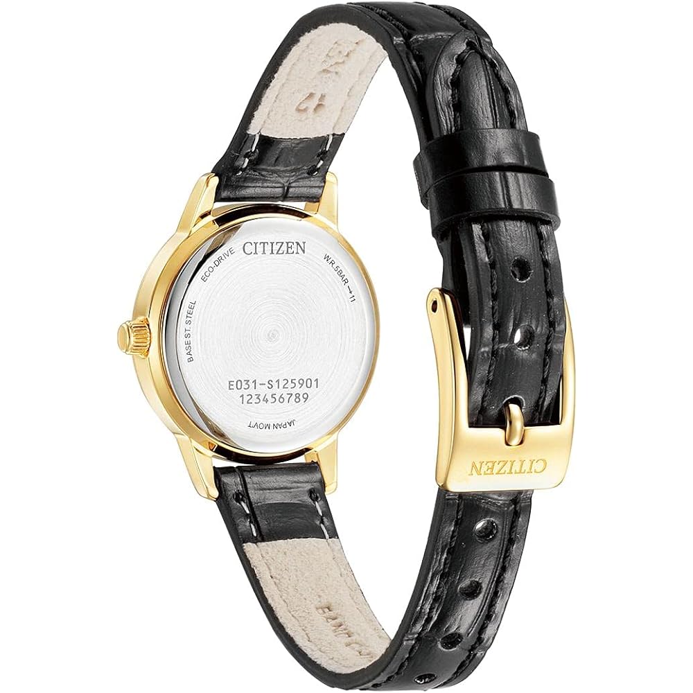 CITIZEN Women's Watch, CITIZEN COLLECTION EM0932-10A, Solar-Powered Eco-Drive, Cowhide Leather, Black, Yellow Gold