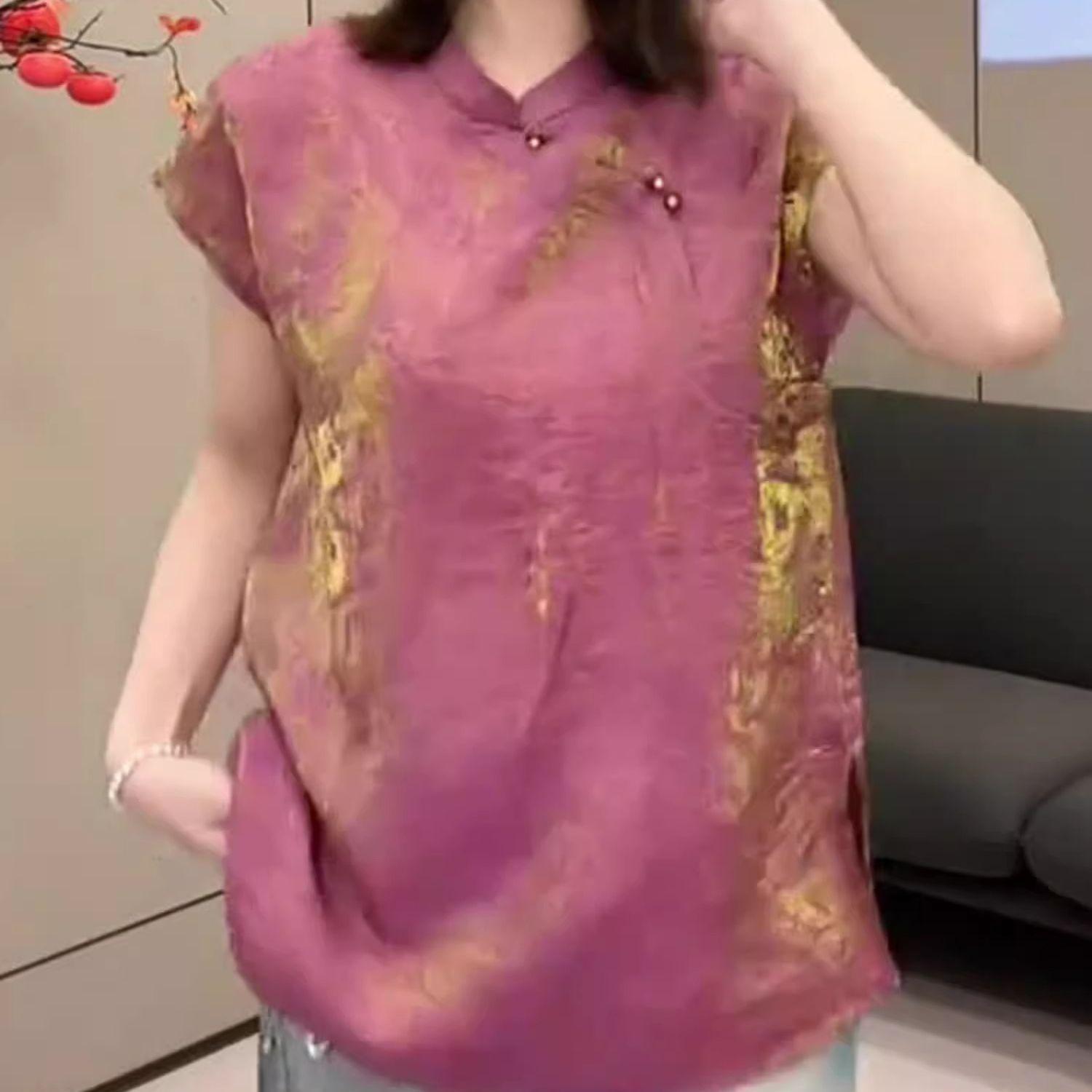 

Лето 2025 топ с принтом высокого класса женственность большой размер короткий рукав M [Recommended below 50kg] розовый