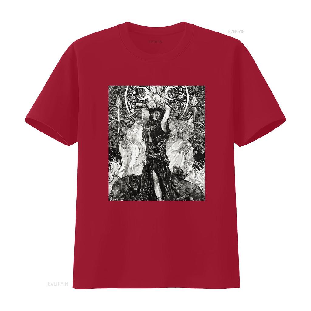 Die Göttin Hekate Tarotkarte Dreifache Wicca-Heidin Mondhexe T-Shirt vintage gewaschenes Oberteil für den Alltag Designer-Kleidung