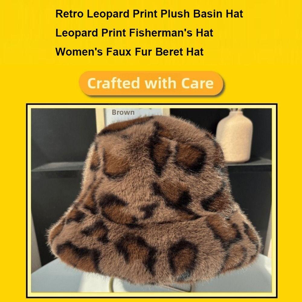 Leopard Print Fisherman's Hat British Autumn Winter Warm Hat  for Daily Wear