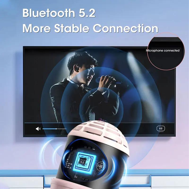 Portable Wireless Karaoke Microphone Bluetooth Handheld Speaker Home KTV Player with LED Lights Intelligent Noise Reduction