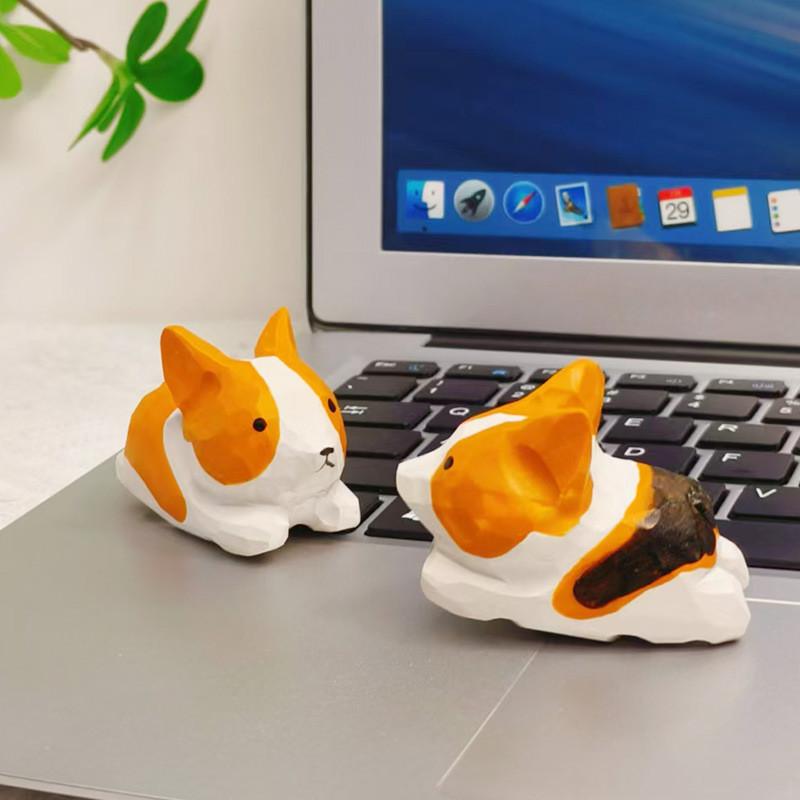 Wooden Cat And Corgi Handcrafted Figurine With Carving Art For Gift Giving And Home Decor