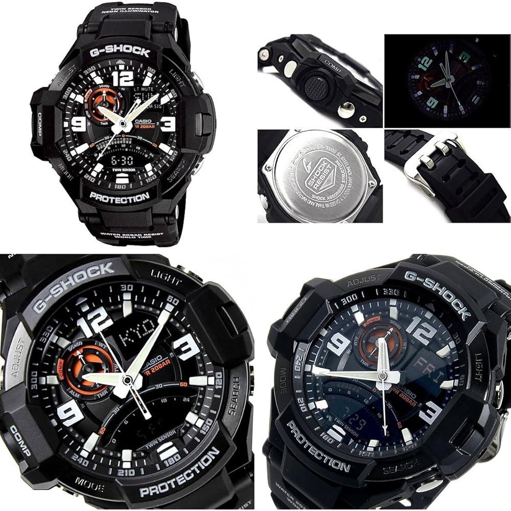 G-SHOCK Sky Cockpit Analog-Digital Watch 20 Bar Water Resistant Men s Black Plastic Strap