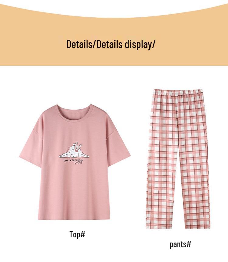 Women's Summer Cotton Pajamas: Short Sleeve Top & Long Pants, Stylish, Casual, Loose Fit, Plus Size, Outdoor-Friendly Loungewear