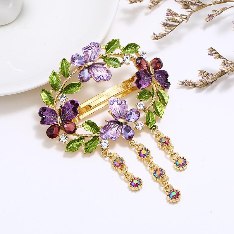 

Fashion hand-painted Mori garland hairpin femininity butterfly diamond back head spring clip top clip hair jewelry