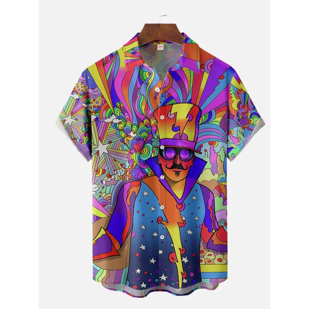 Eye-Catching Fire Electric Guitar Music Elements And Street Scenes3D Printing Short Sleeve Shirts For Men Fashion Hawaiian Shirt