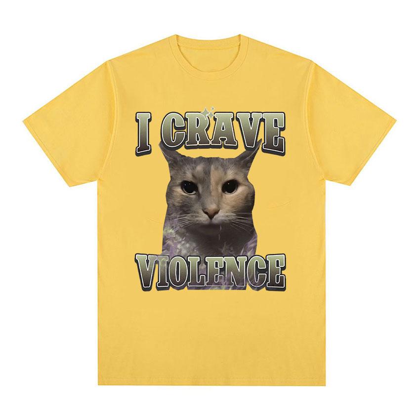 I Crave Violence Funny Cat Meme T Shirt Unisex Women Retro Fashion Short Sleeve T-shirts Summer Pure Cotton Tops T-shirt Streetwear
