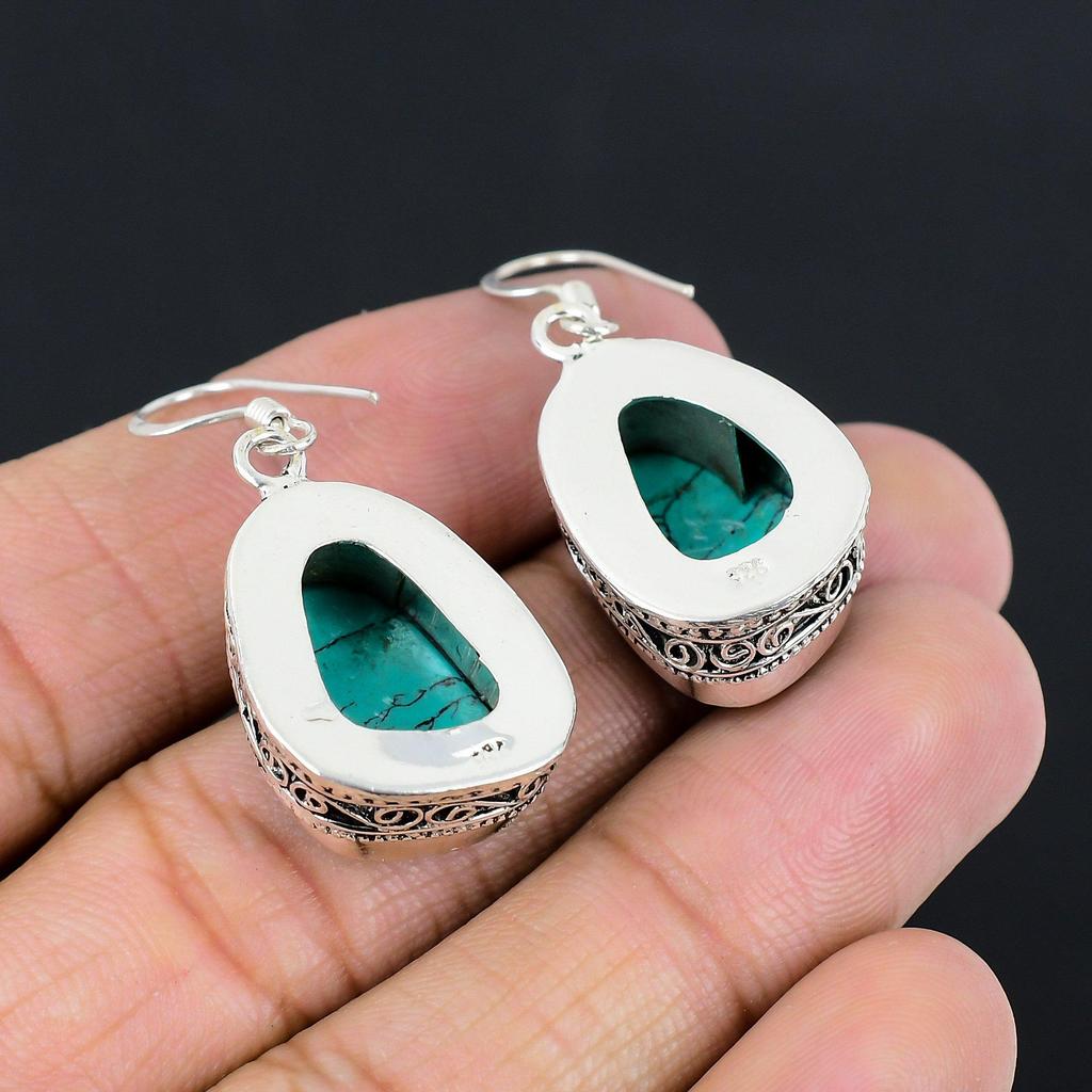 Santa Rosa Turquoise Stone Sterling Silver Anniversary Vintage Dangle Earrings