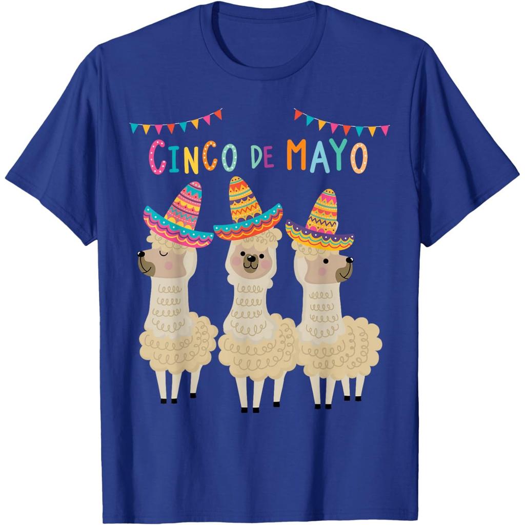 Cinco De Mayo Llama Sombrero Fiesta Graphic Print Cotton T-Shirt Casual Short Sleeve Tee