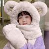 Adult Winter Teddy Bear Hat Scarf Integrated Ear Hat