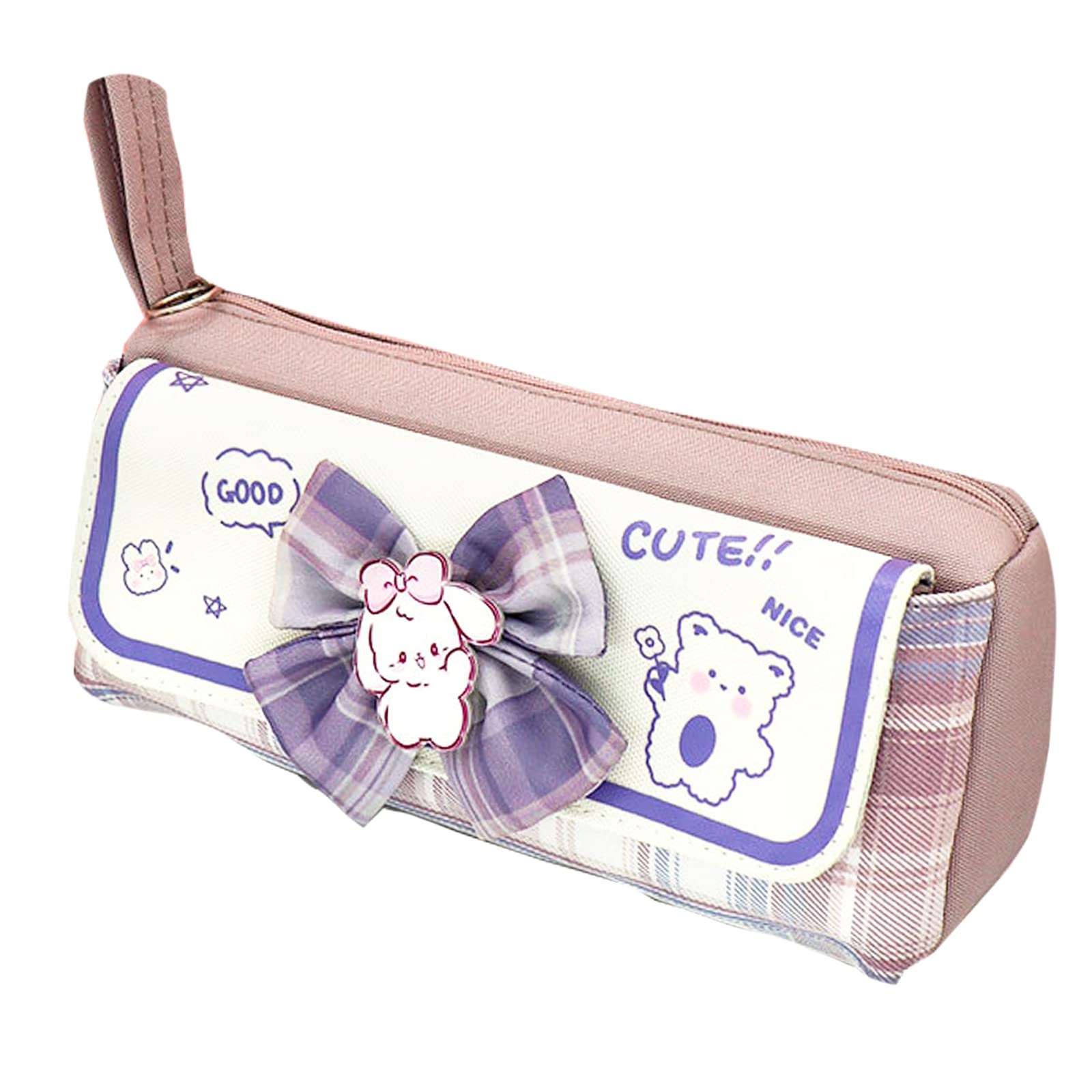 

TOMMYFIELD Pencil Case Pencil Case for Elementary School Large Purple Girls, Ribbon, Students, Capacity, Rabbit, Bear,