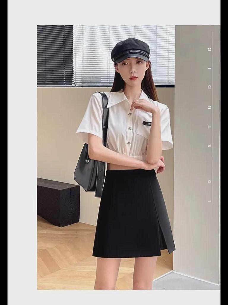 Women's High-Waist Black A-Line Skirt with Hip-Covering Design for Spring and Autumn 2023
