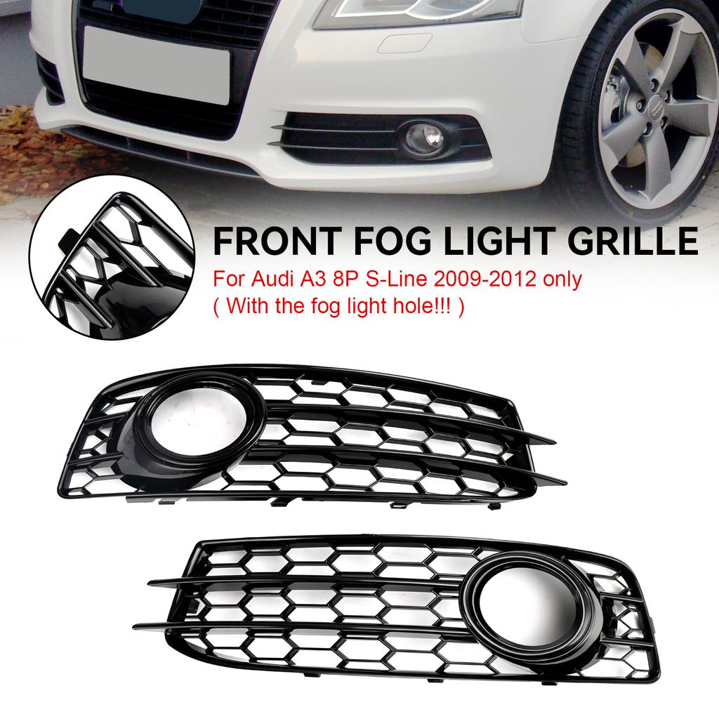 Honeycomb Front Bumper Fog Light Grill Cover 8P0807682 8P0807681 Fit for A3 8P S-Line 2009-2012