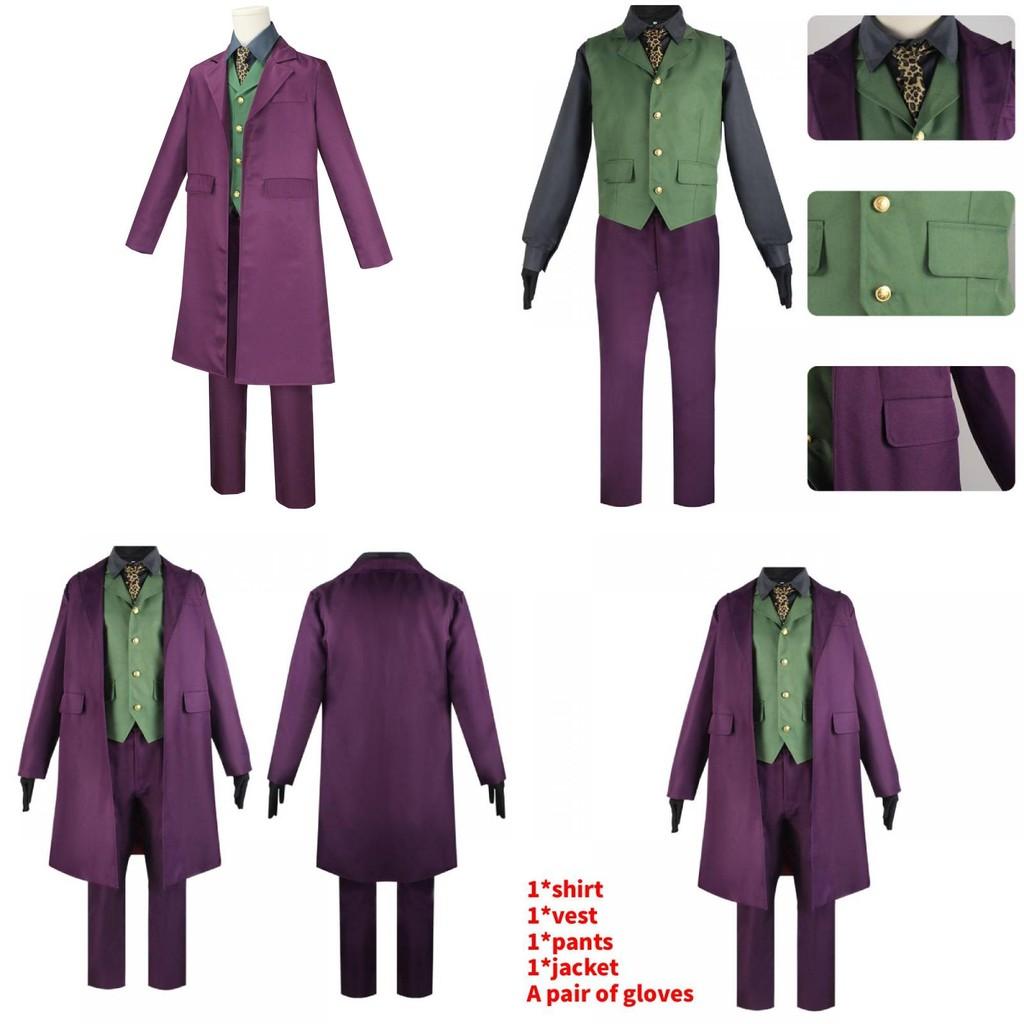 Batman Il Cavaliere Oscuro Joker Heath Ledger Costume Cosplay Con Giacca Viola Per Halloween Gioco di Ruolo