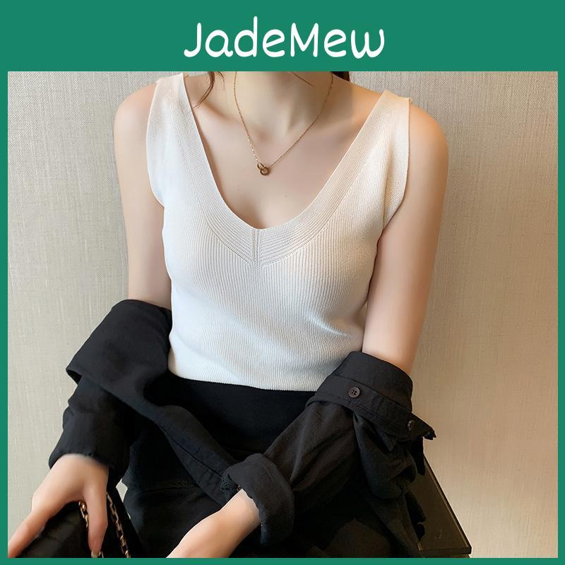 Bottoming Silk Ice Tshirt Knit Camisole Tank Top Womens Summer Inside Vneck Slim Outer Sleeveless Tops