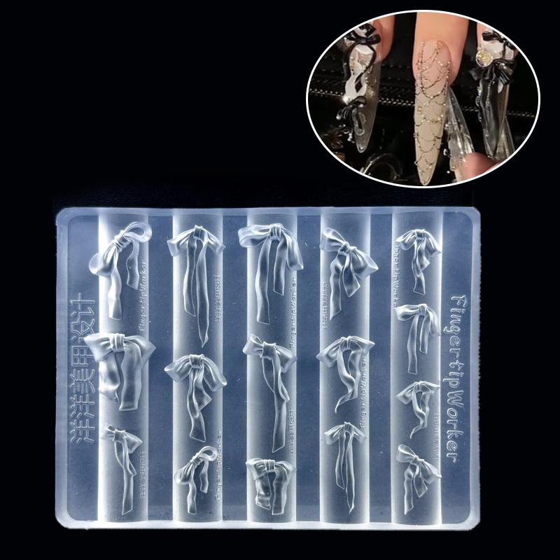 3D-rosett Silikon Nagelform Blandade Storlekar Formade Bandrosetter Mjuka Stämplingsplattor Kawaii Fluga Diy Manikyr Konstform Verktyg
