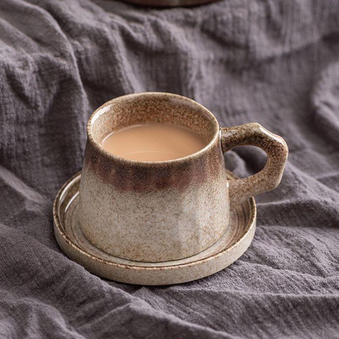 Retro Ceramic Mug Saucer Set Creative Office Coarse Pottery Cup Japanese Kiln Coffee Cup Afternoon Tea Must