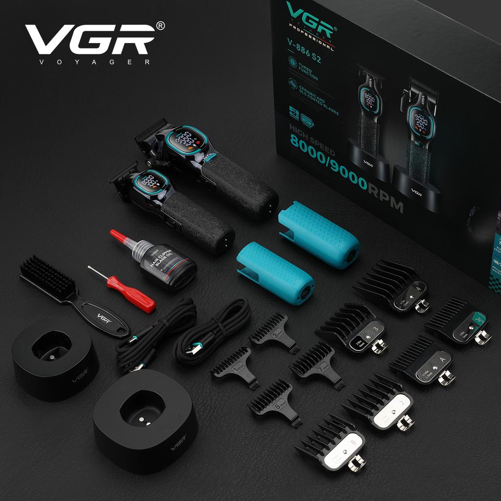 Original VGR V-886 S2 High-end Hair Clipper Set Alloy Blade Hair Trimmer Metal Body Oil Head Carving Push Shear with LED Digital Display Home Razor