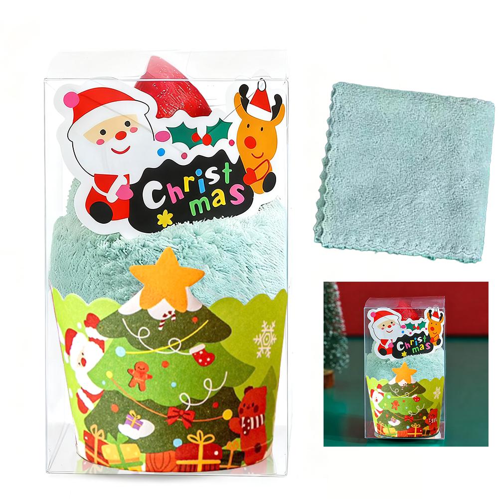 Unique Cake Shaped Coral Fleece Towel Sweet Cone Box,Christmas Eve New Year's Eve Company Event Gift Companion Gift
