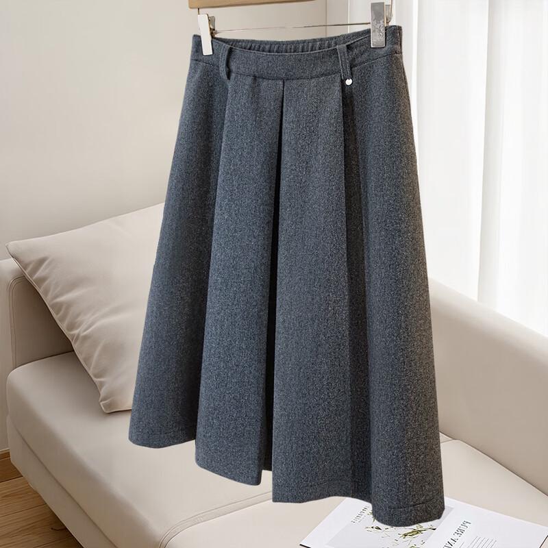 Sibaisha Women s Autumn High-Waist A-Line Wool Blend Midi Skirt L