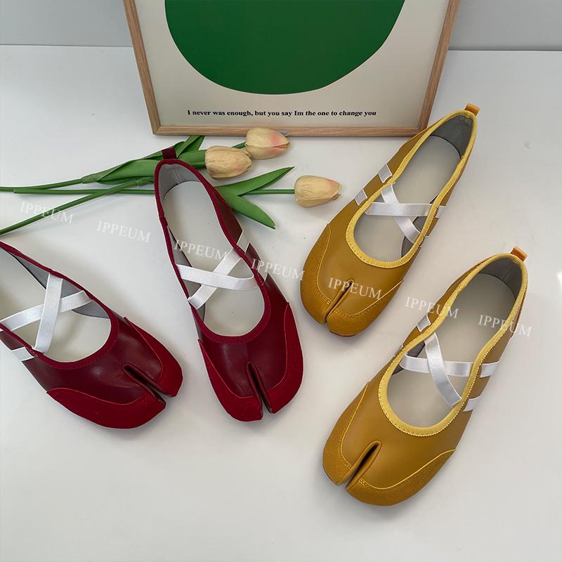 Balerini Roșii IPPEUM de Modă pentru Femei cu Vârf Despicat, Balerini Tabi